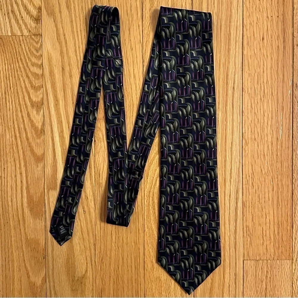 The Beatles 'Birthday' Silk Neck Tie- Blue Purple Gray Black Pattern Mens